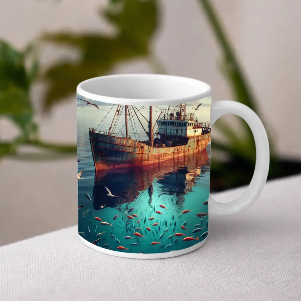 Rusty Fishing Boat Ocean Fish Underwater – Mugs