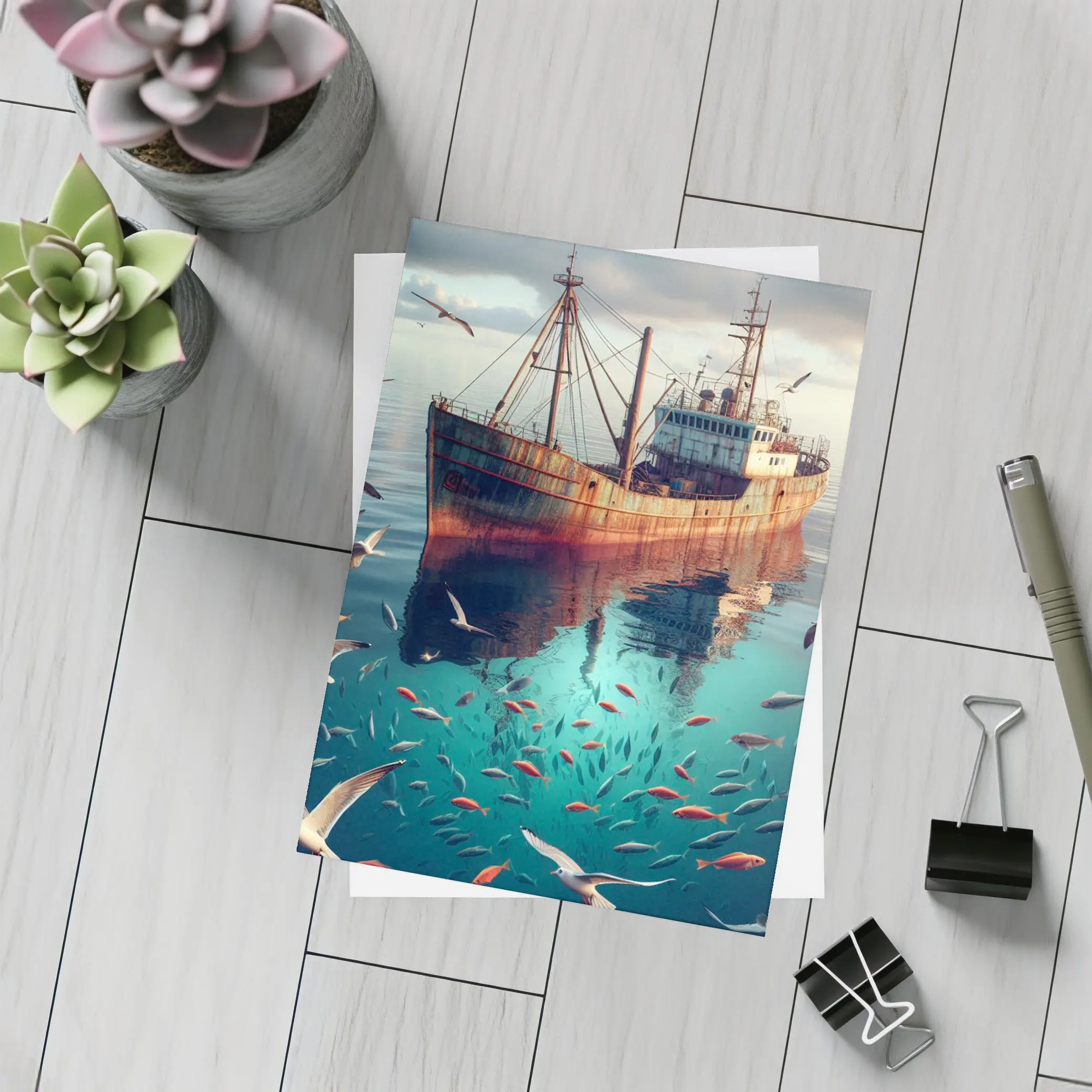 Rusty Fishing Boat Ocean Fish Underwater – Postcards