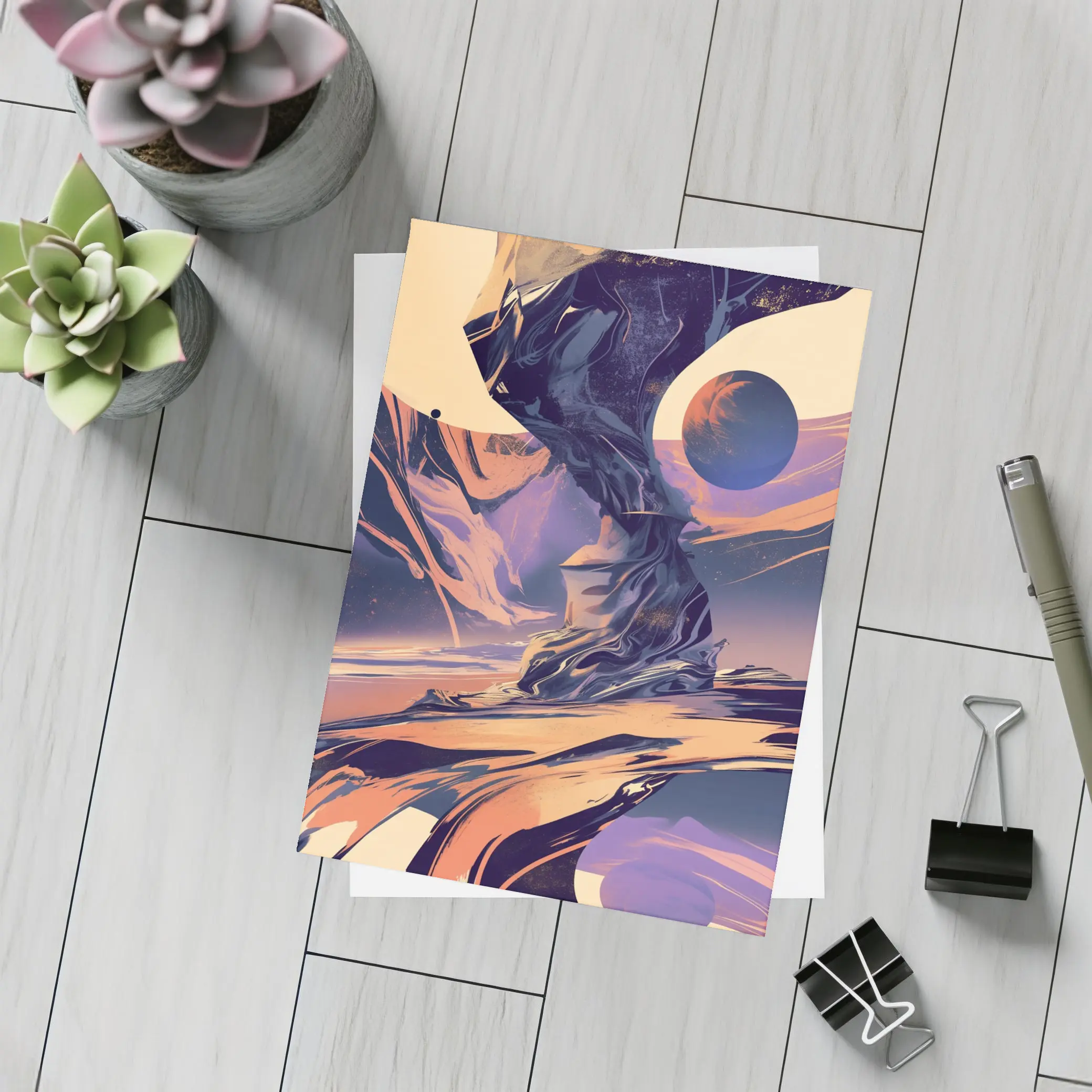 Abstract Space Landscape Swirling Planet Art – Postcards