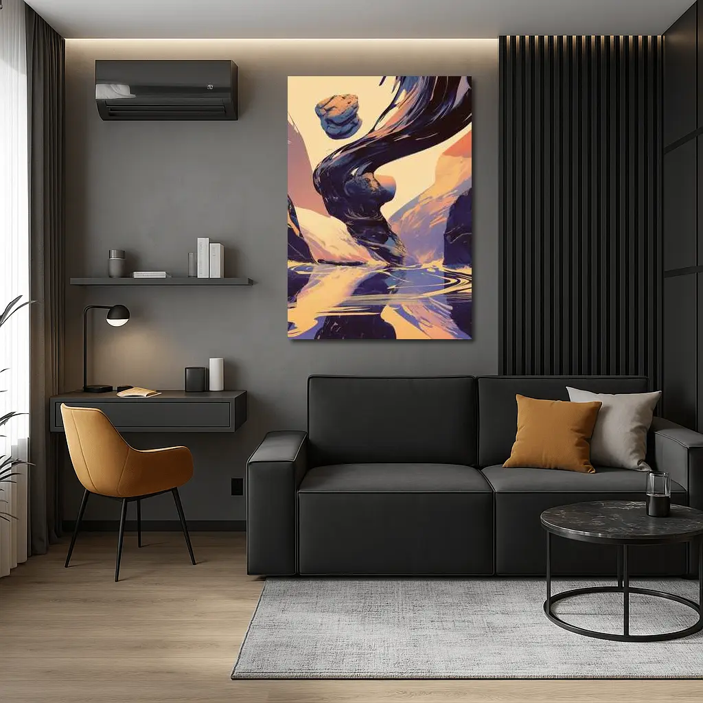 Abstract Dark Wave Canyon Surreal Art – Wall Art