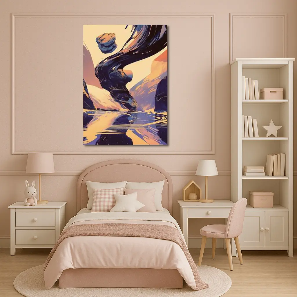 Abstract Dark Wave Canyon Surreal Art – Wall Art