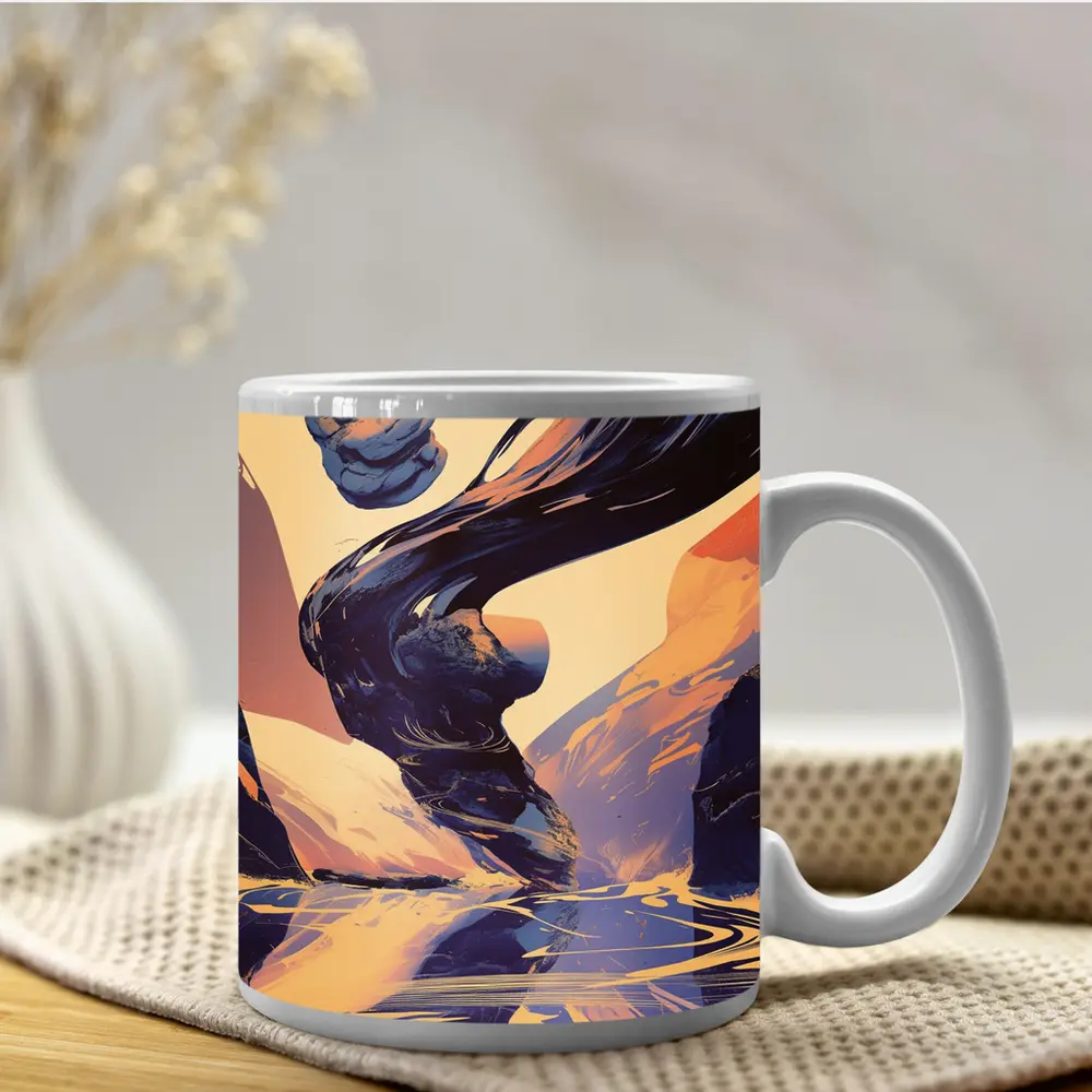 Abstract Dark Wave Canyon Surreal Art – Mugs