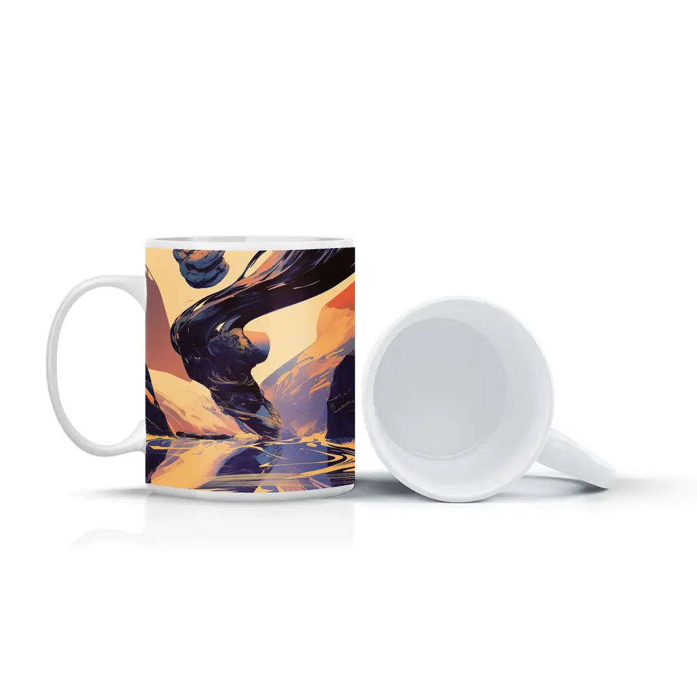 Abstract Dark Wave Canyon Surreal Art – Mugs
