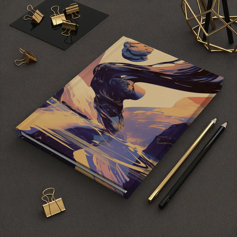 Abstract Dark Wave Canyon Surreal Art – Notebooks