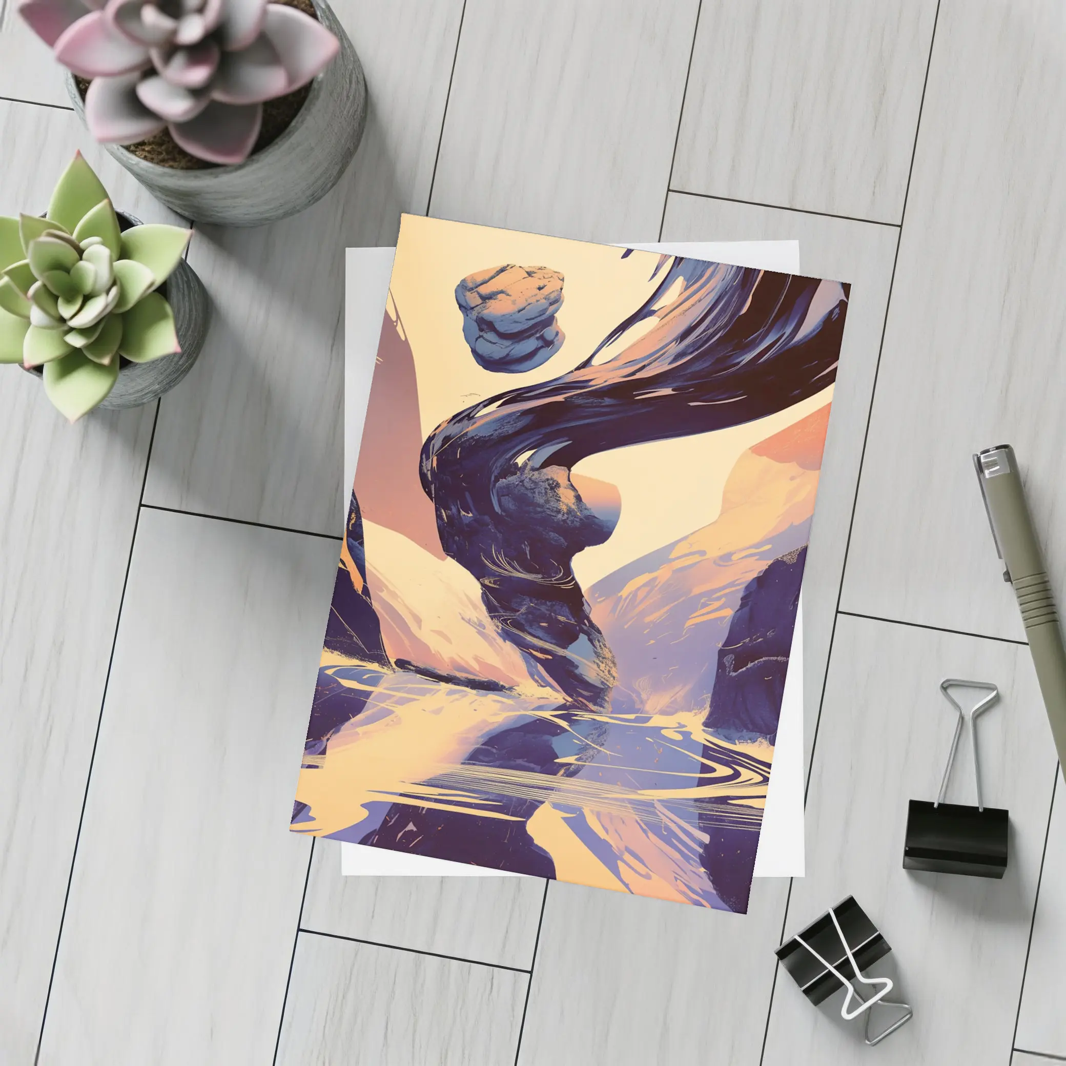 Abstract Dark Wave Canyon Surreal Art – Postcards