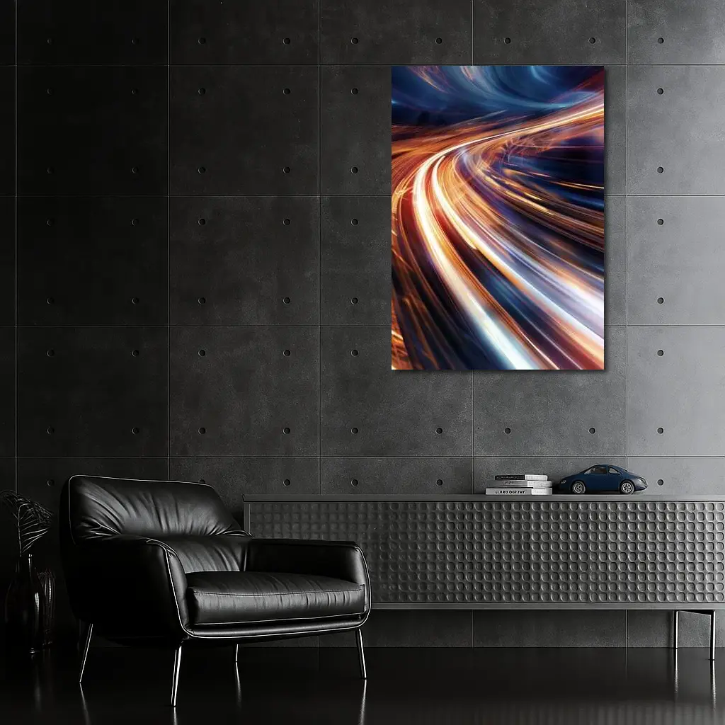 Abstract Light Trails Speed Dark Blue Background – Wall Art
