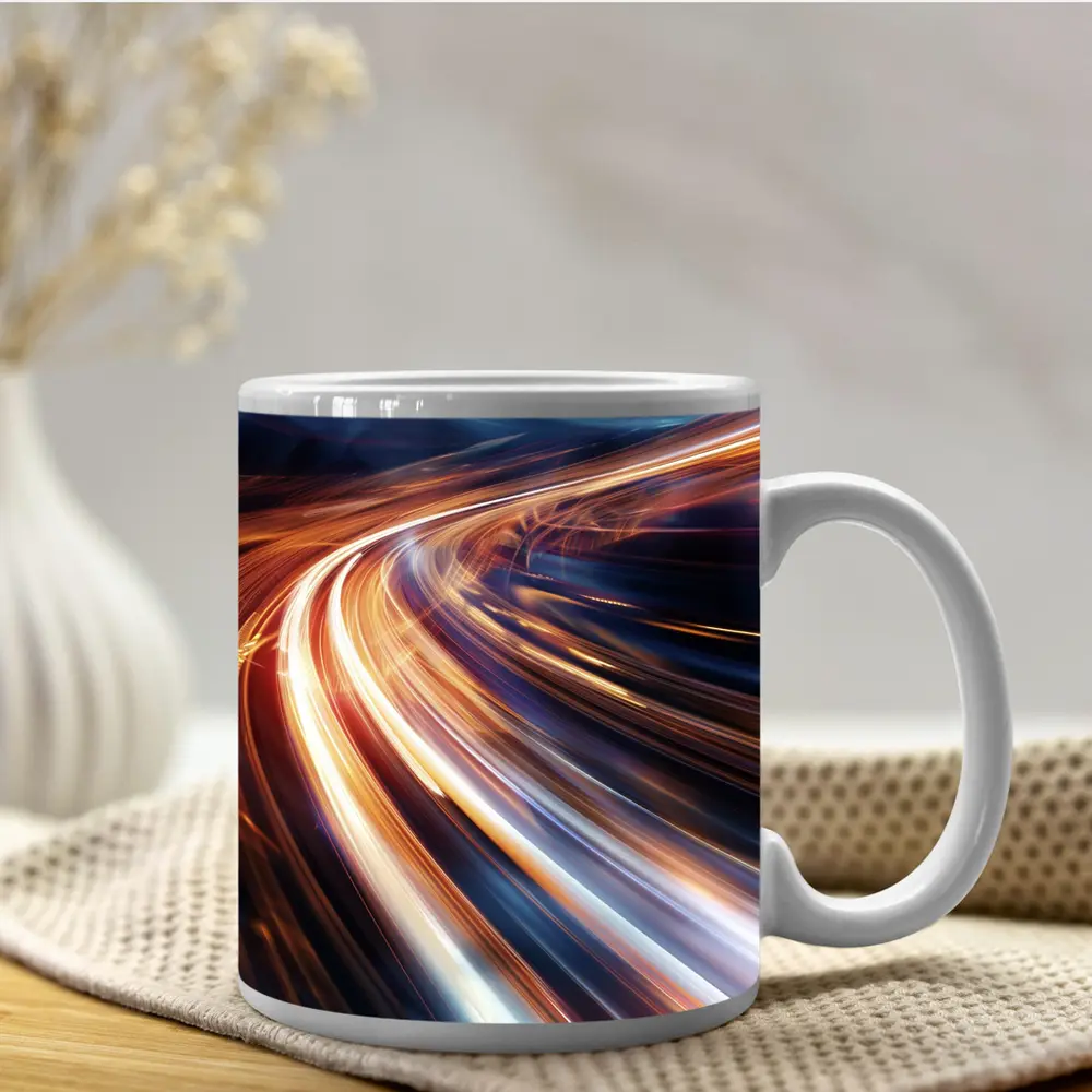 Abstract Light Trails Speed Dark Blue Background – Mugs