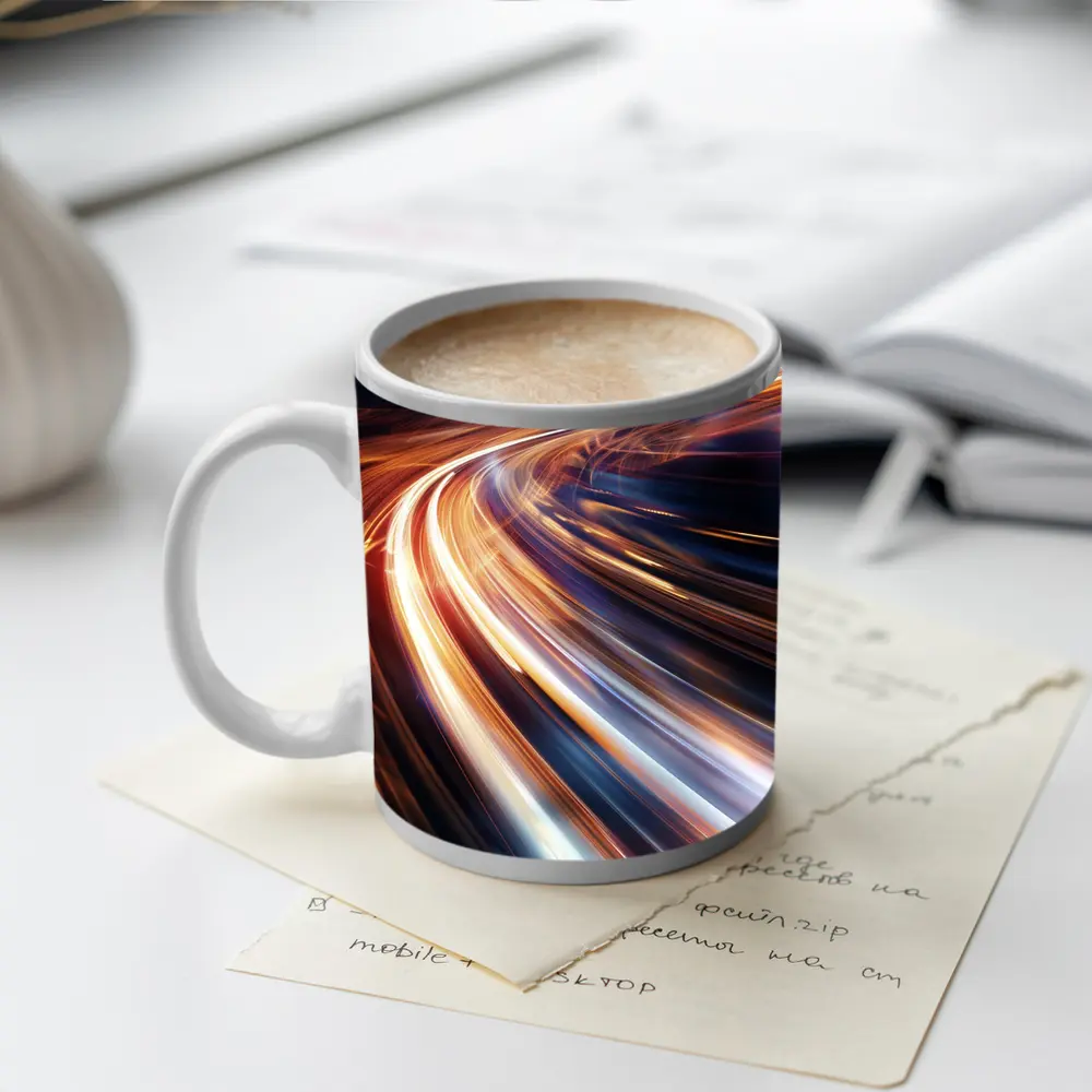 Abstract Light Trails Speed Dark Blue Background – Mugs