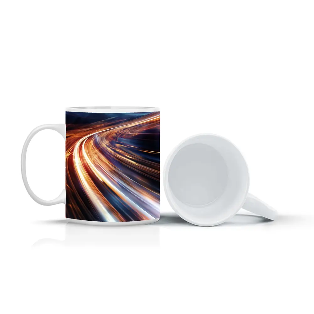 Abstract Light Trails Speed Dark Blue Background – Mugs