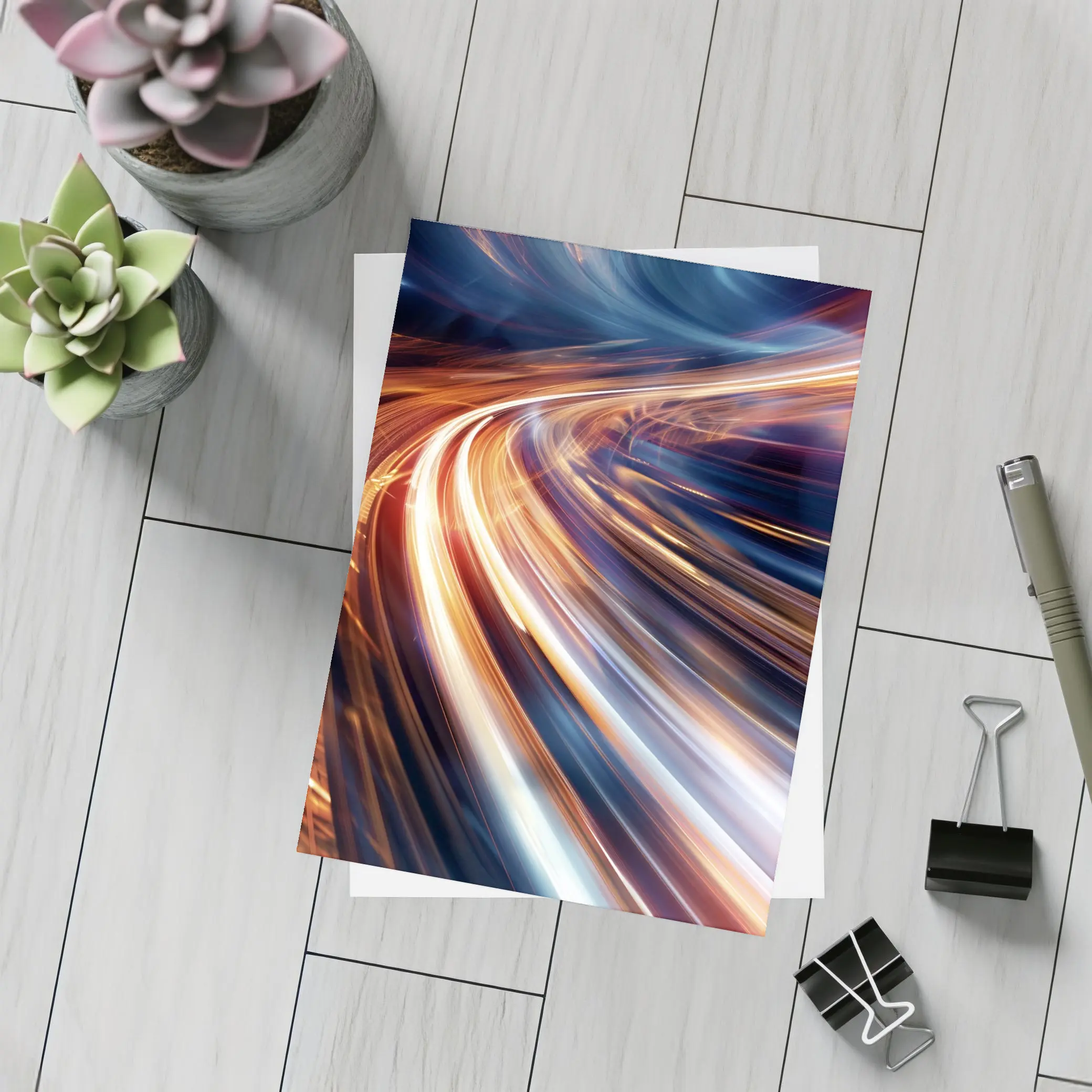 Abstract Light Trails Speed Dark Blue Background – Postcards