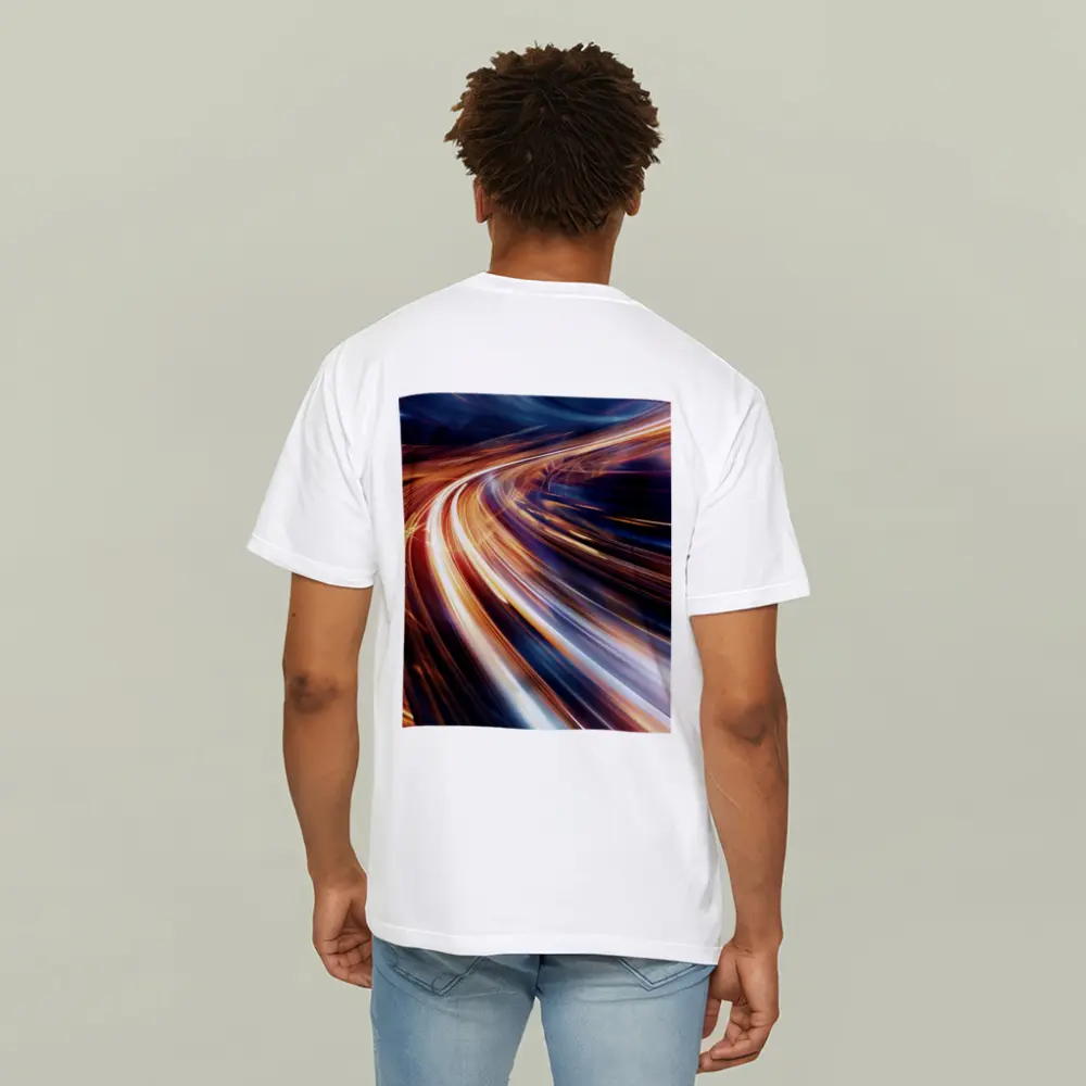Abstract Light Trails Speed Dark Blue Background – T-Shirts