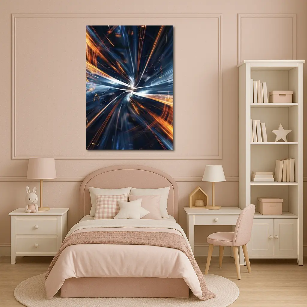 Blue Orange Light Speed Tunnel Abstract Art – Wall Art