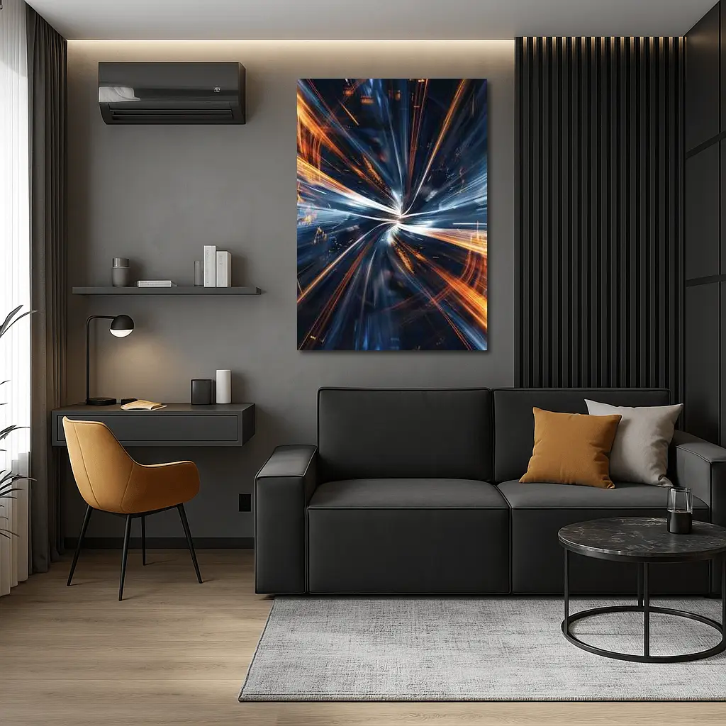 Blue Orange Light Speed Tunnel Abstract Art – Wall Art