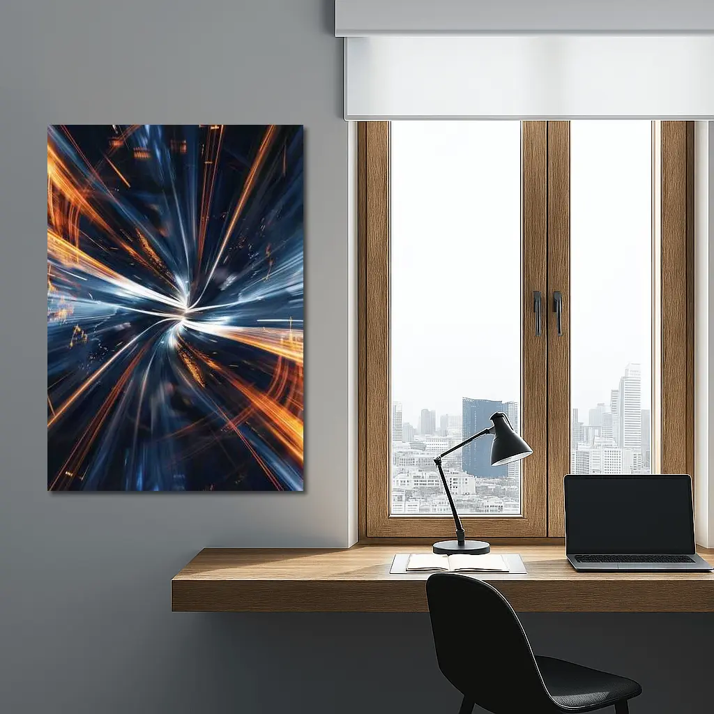 Blue Orange Light Speed Tunnel Abstract Art – Wall Art