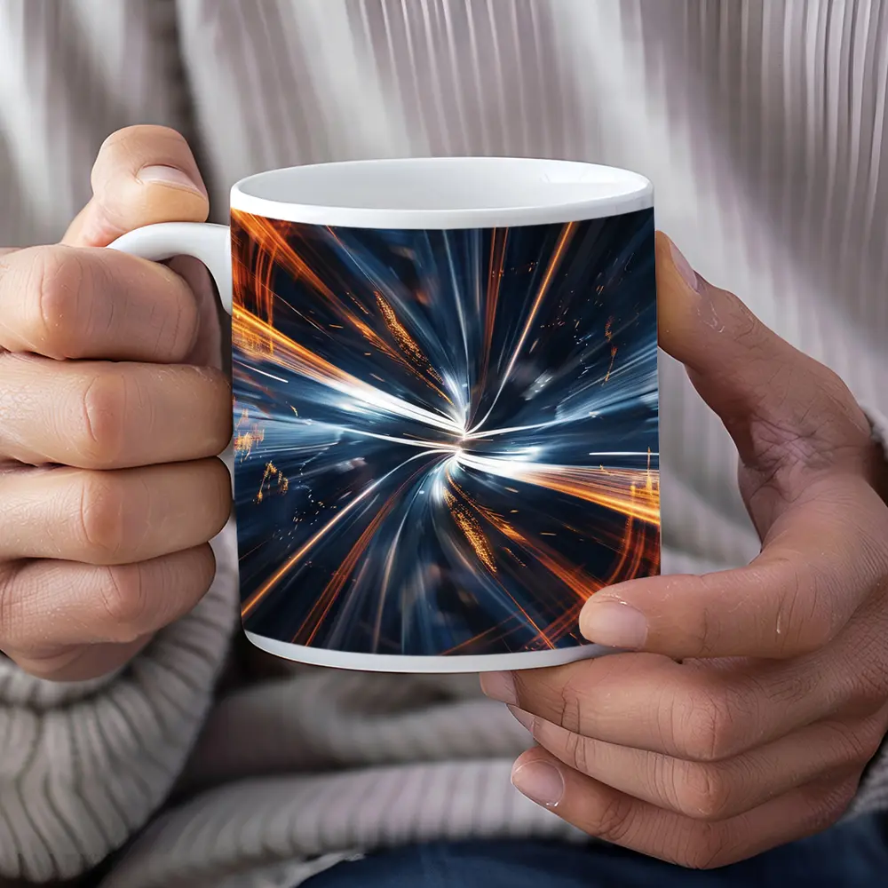 Blue Orange Light Speed Tunnel Abstract Art – Mugs