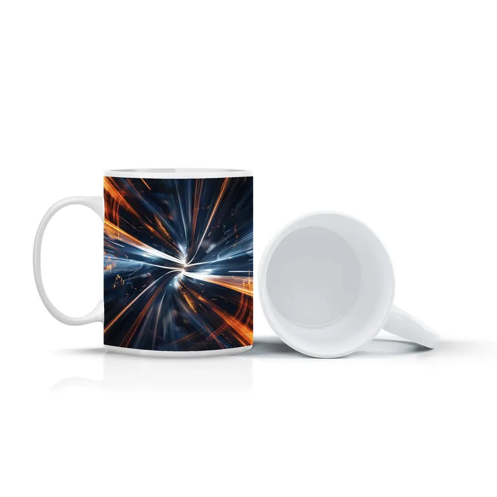 Blue Orange Light Speed Tunnel Abstract Art – Mugs