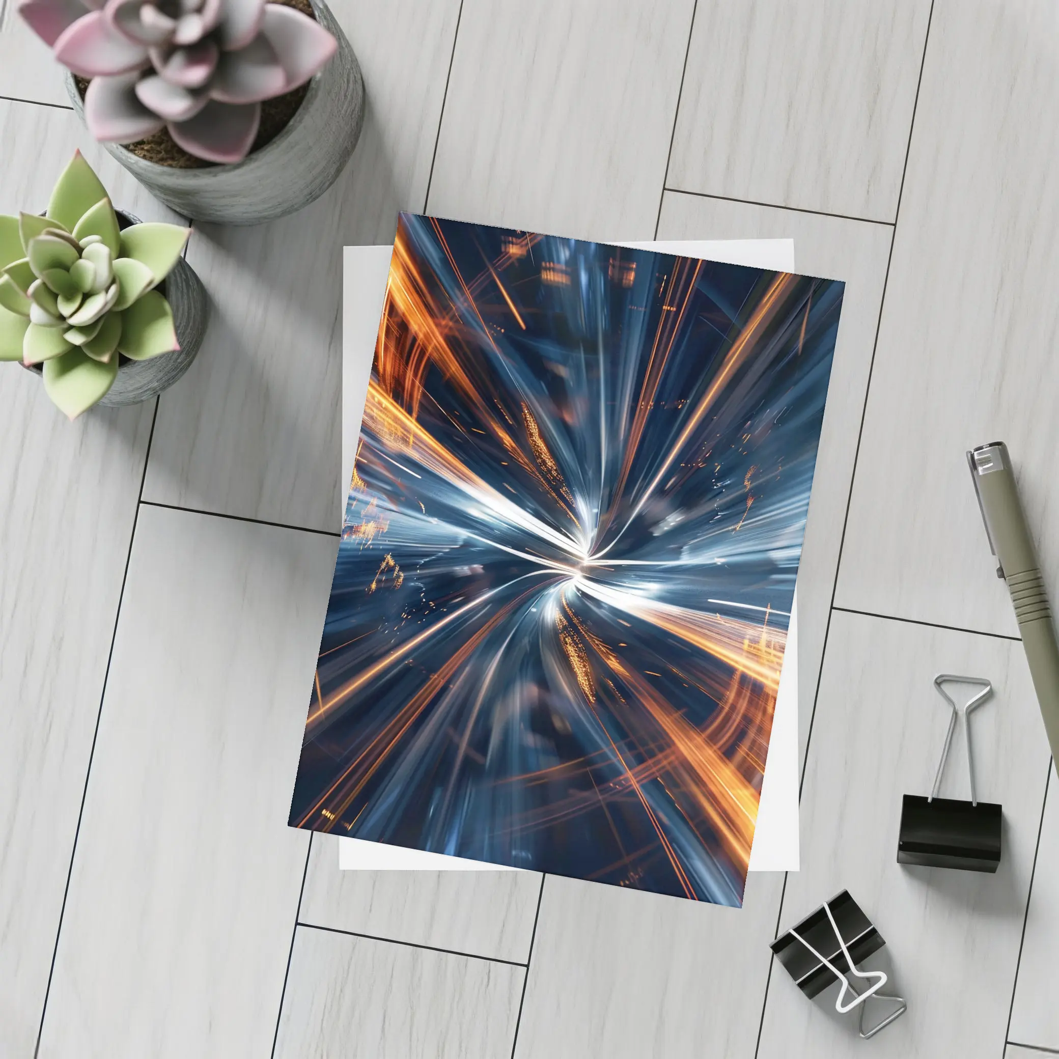 Blue Orange Light Speed Tunnel Abstract Art – Postcards