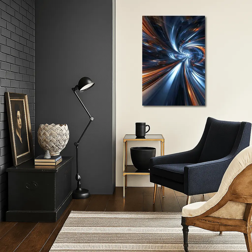 Blue Orange Swirl Abstract Digital Art – Wall Art