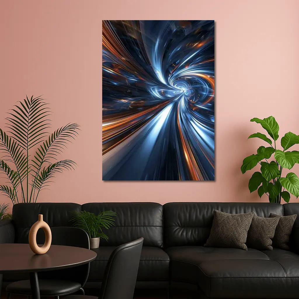 Blue Orange Swirl Abstract Digital Art – Wall Art