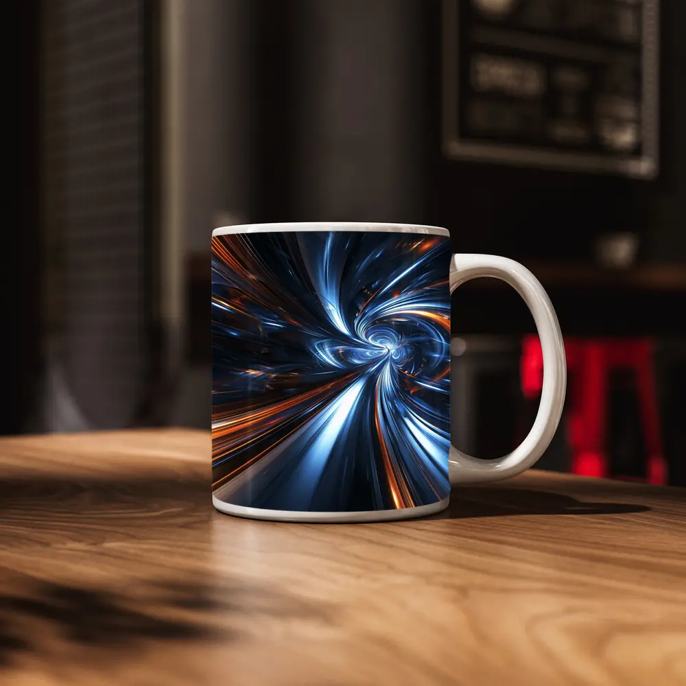 Blue Orange Swirl Abstract Digital Art – Mugs