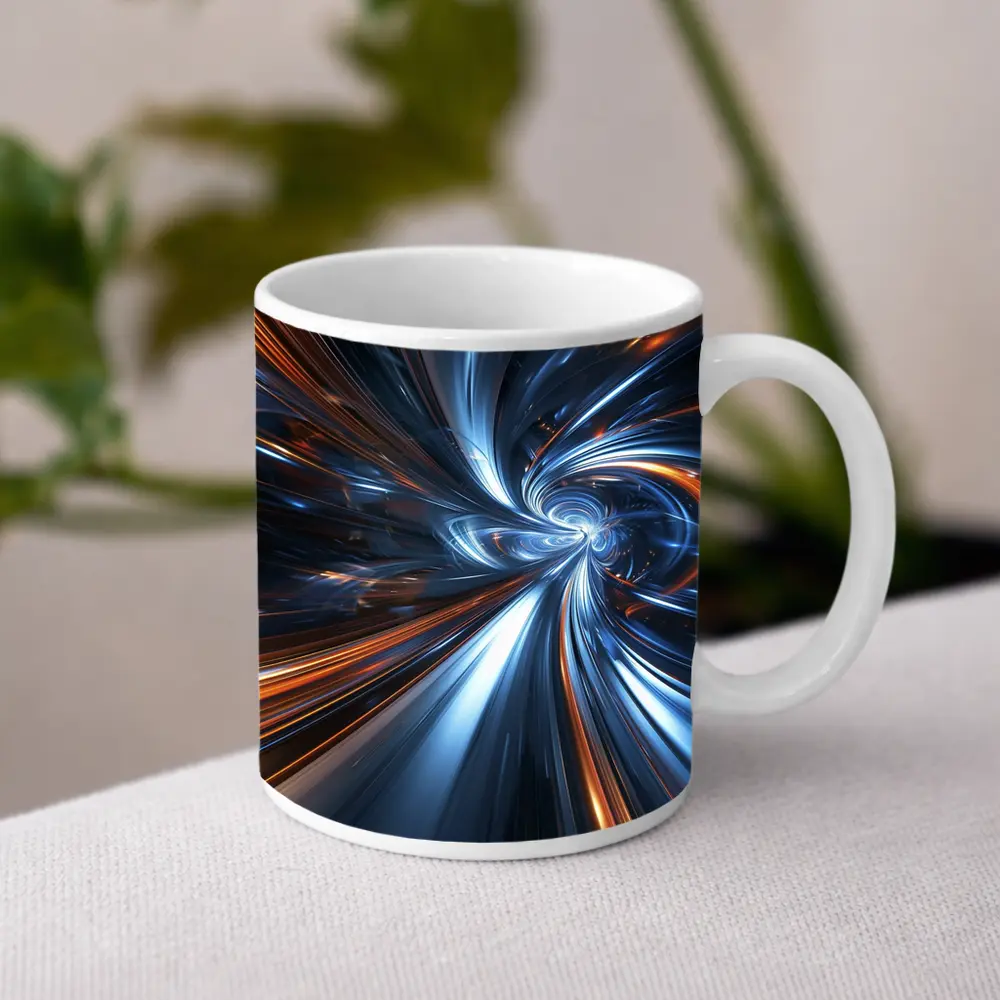 Blue Orange Swirl Abstract Digital Art – Mugs