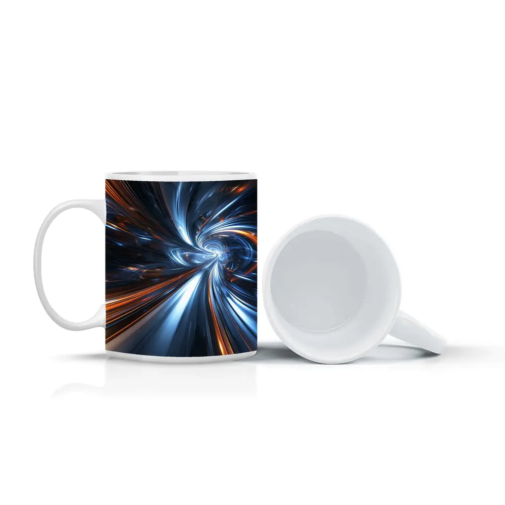 Blue Orange Swirl Abstract Digital Art – Mugs