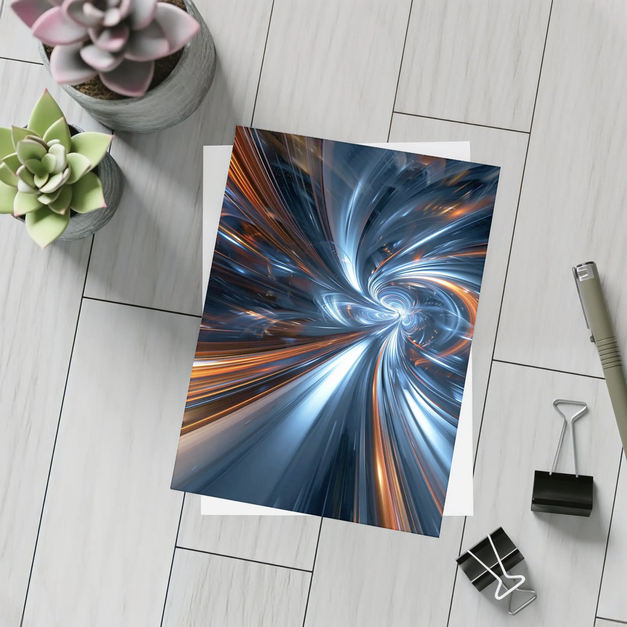 Blue Orange Swirl Abstract Digital Art – Postcards