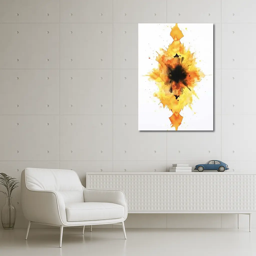 Fiery Watercolor Explosion Abstract Art Yellow – Wall Art