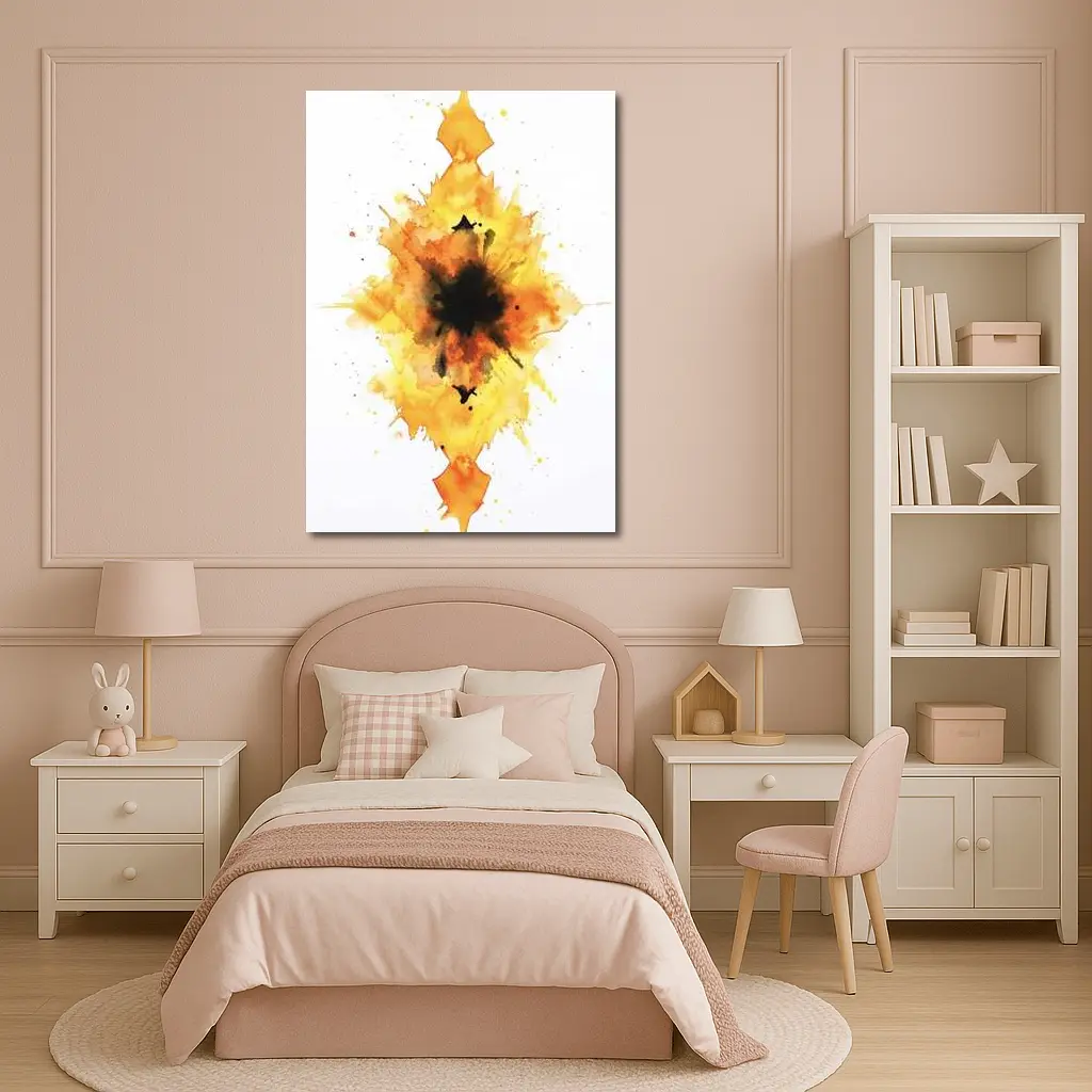 Fiery Watercolor Explosion Abstract Art Yellow – Wall Art