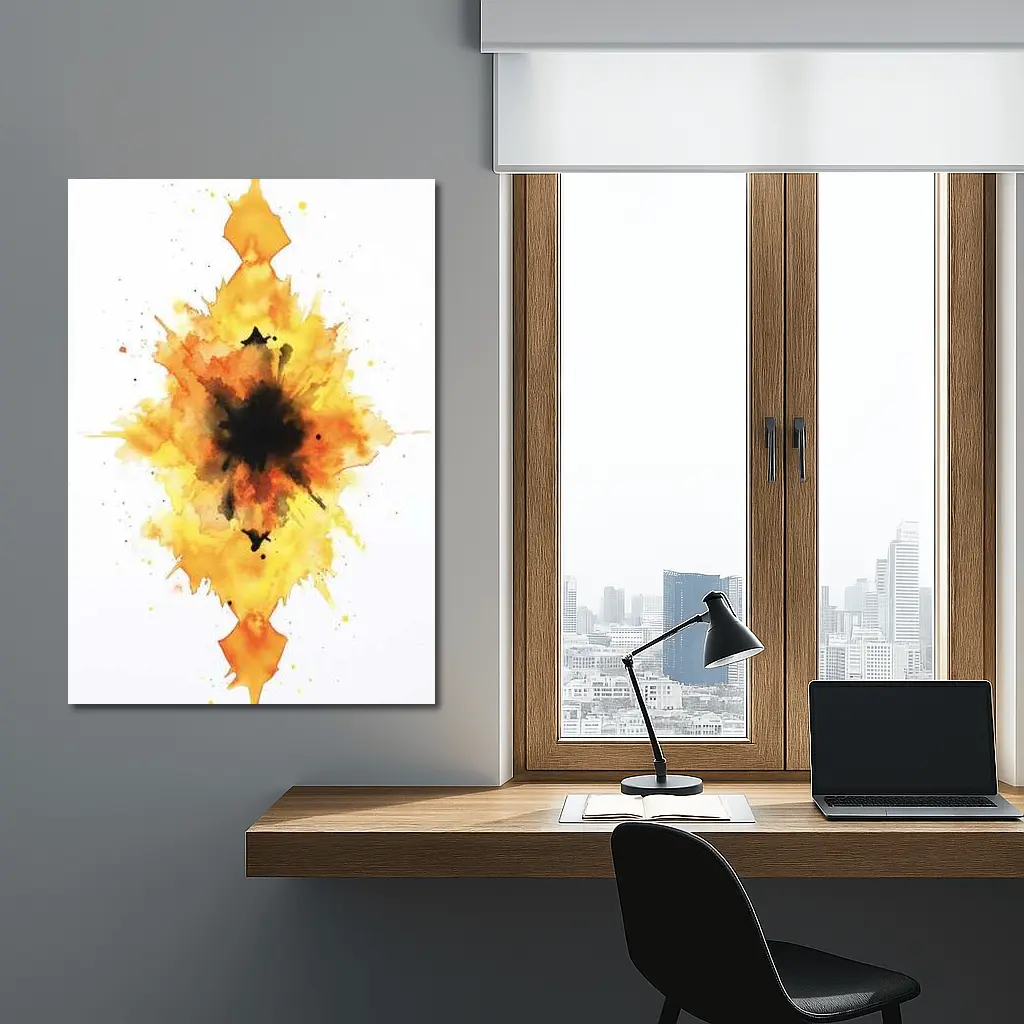 Fiery Watercolor Explosion Abstract Art Yellow – Wall Art