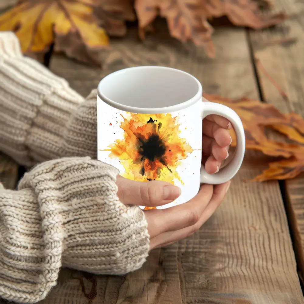 Fiery Watercolor Explosion Abstract Art Yellow – Mugs