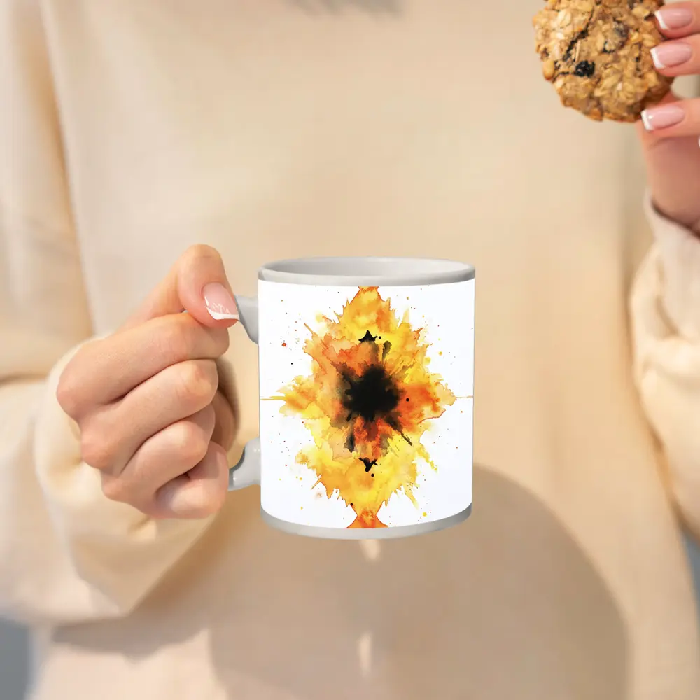 Fiery Watercolor Explosion Abstract Art Yellow – Mugs