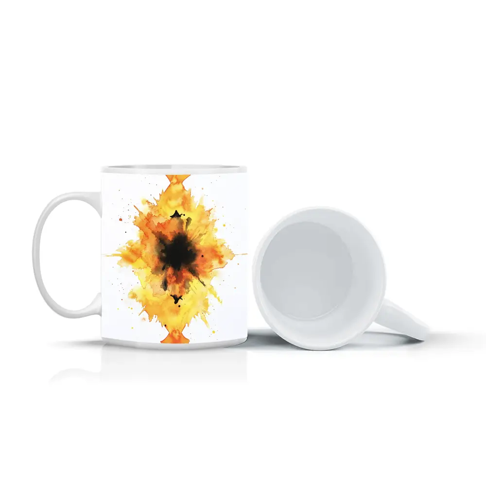Fiery Watercolor Explosion Abstract Art Yellow – Mugs