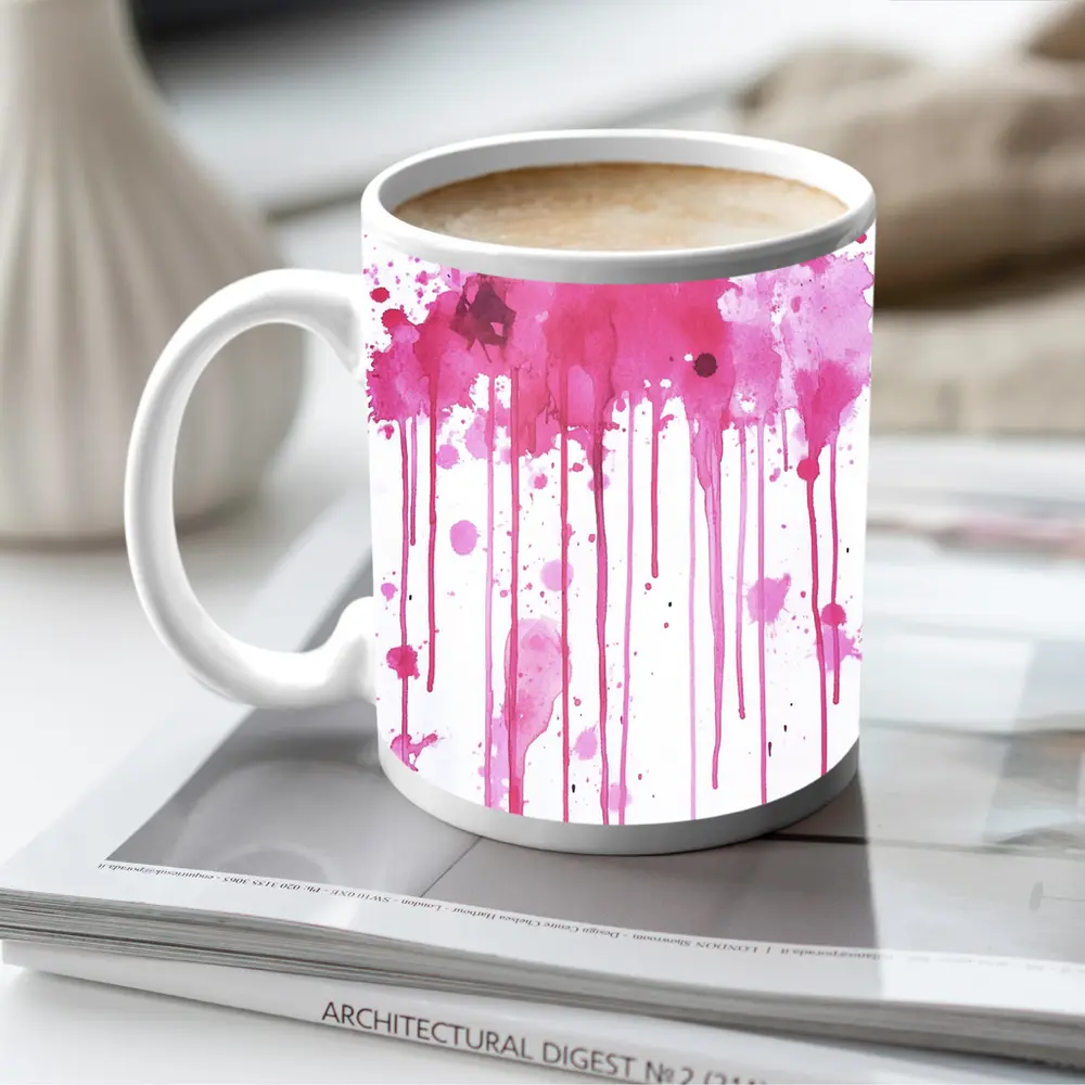 Pink Watercolor Splatter Drips Abstract Art – Mugs