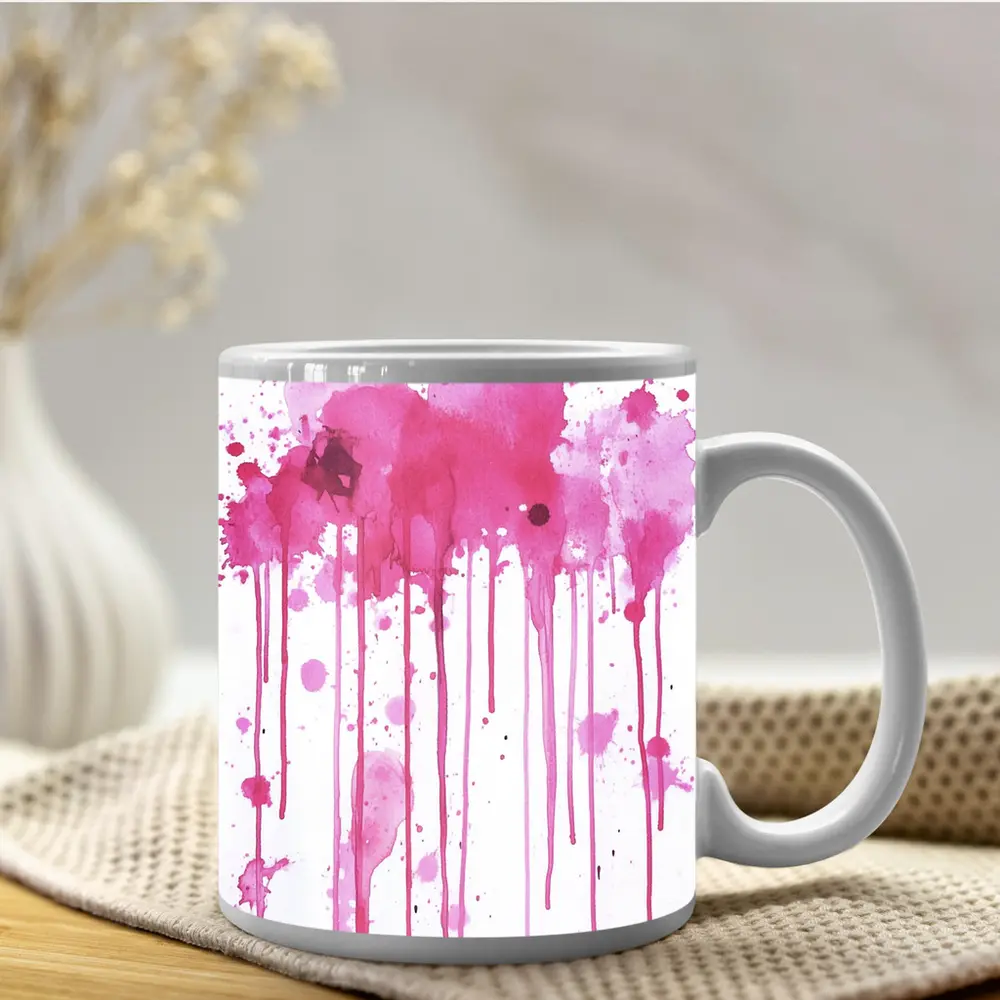 Pink Watercolor Splatter Drips Abstract Art – Mugs