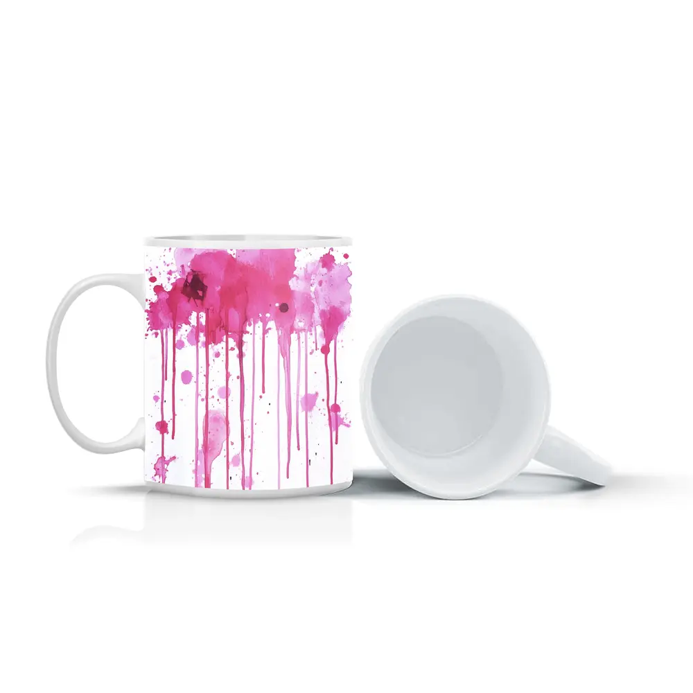 Pink Watercolor Splatter Drips Abstract Art – Mugs