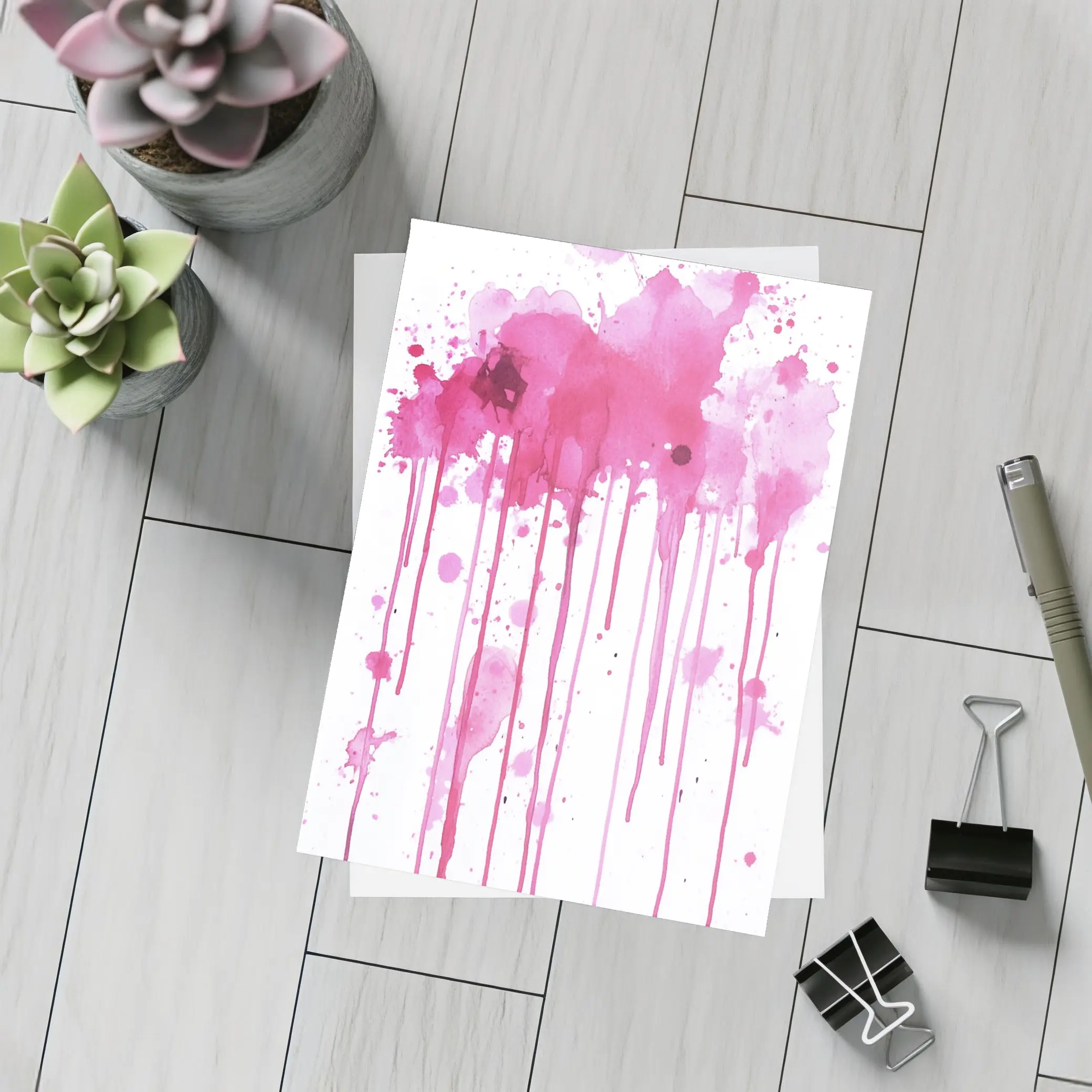 Pink Watercolor Splatter Drips Abstract Art – Postcards