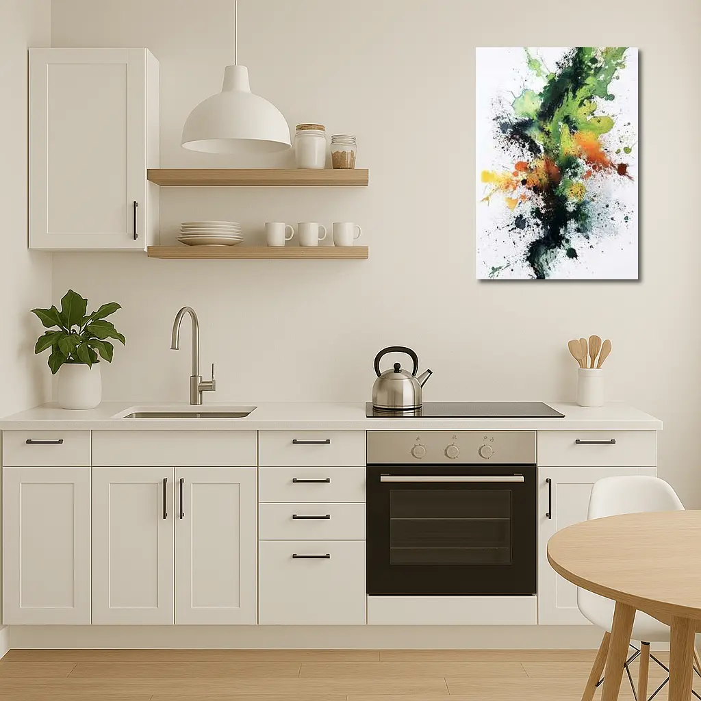 Green Orange Black Abstract Ink Splash Art – Wall Art