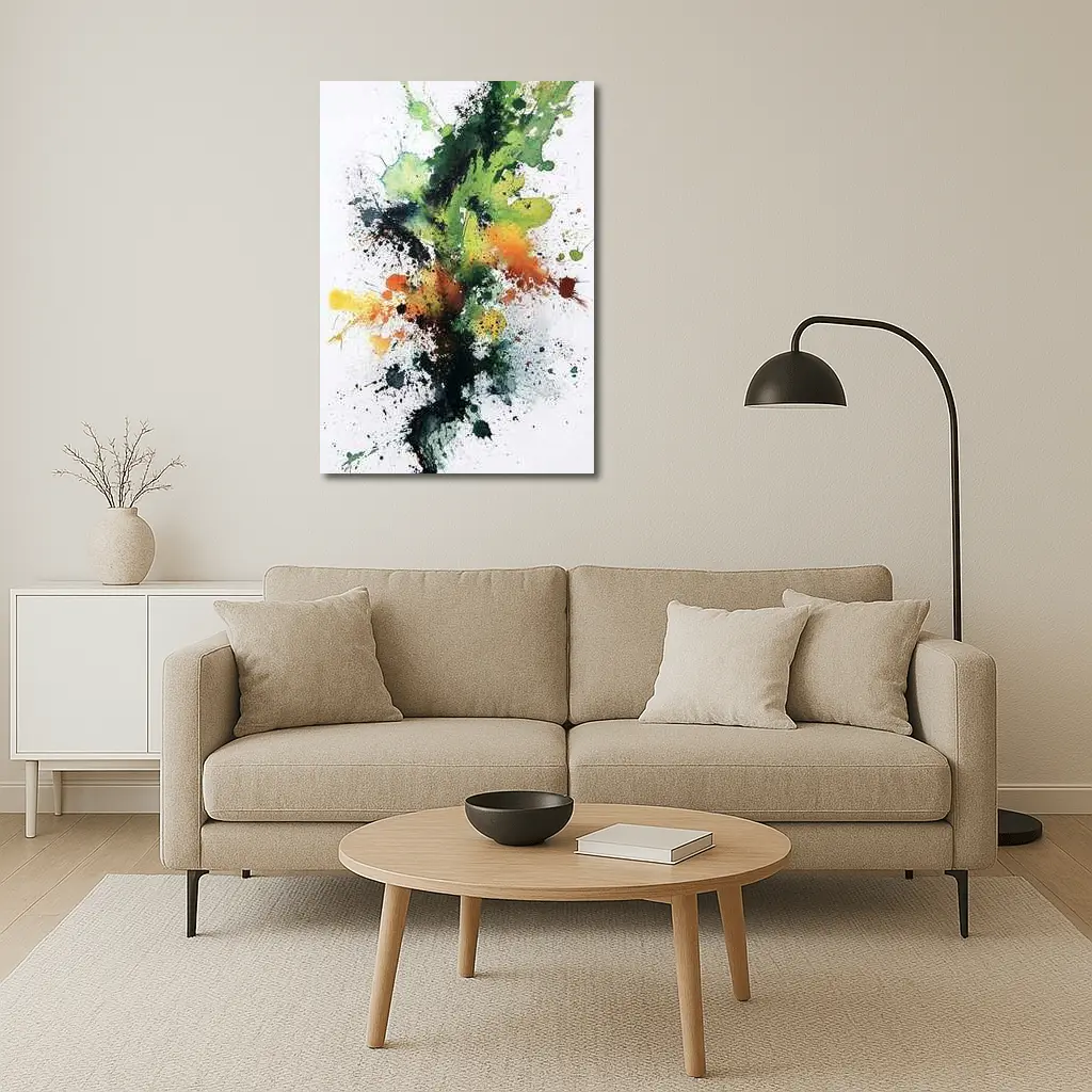 Green Orange Black Abstract Ink Splash Art – Wall Art