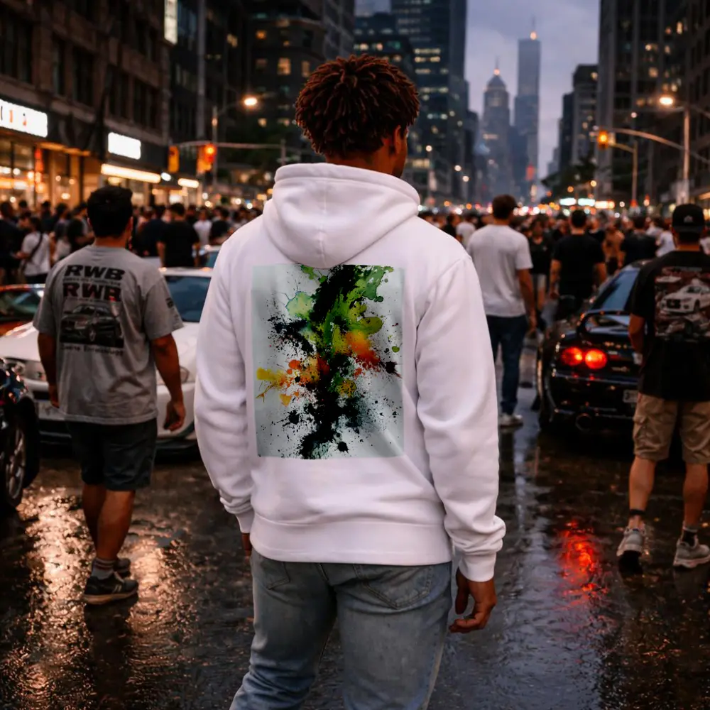 Green Orange Black Abstract Ink Splash Art – Hoodies