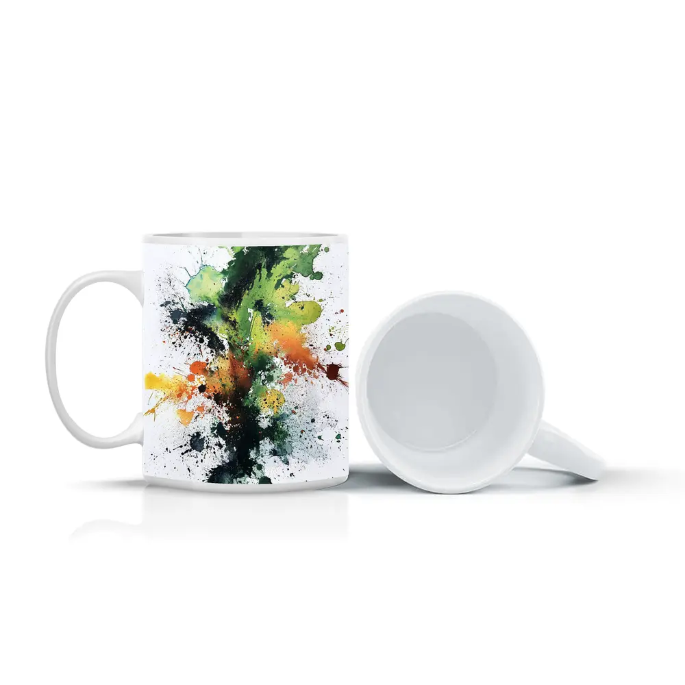 Green Orange Black Abstract Ink Splash Art – Mugs