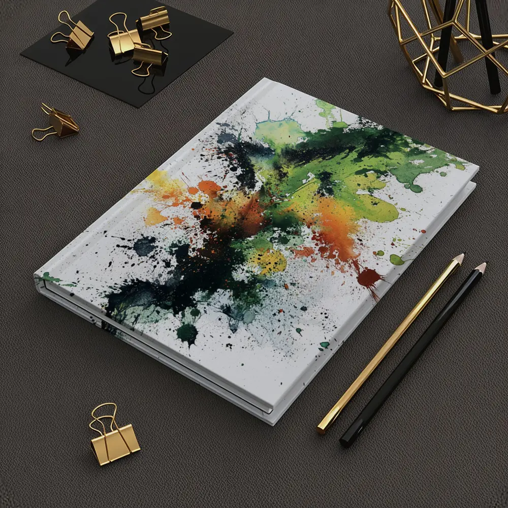 Green Orange Black Abstract Ink Splash Art – Notebooks