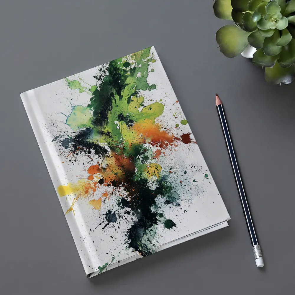 Green Orange Black Abstract Ink Splash Art – Notebooks