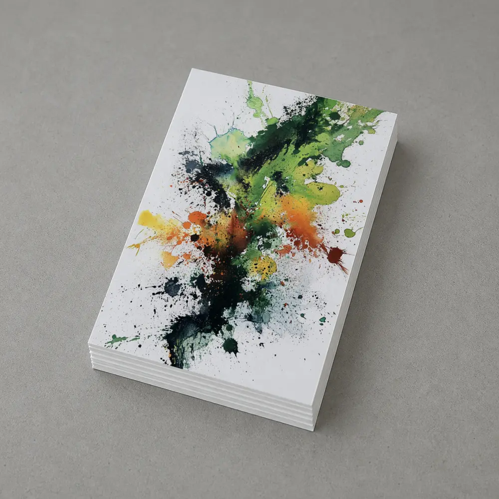 Green Orange Black Abstract Ink Splash Art – Postcards