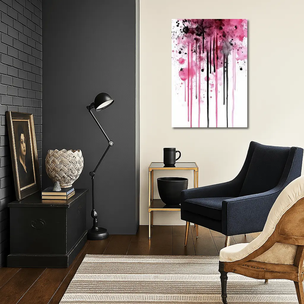 Pink Black Watercolor Drip Splash Art – Wall Art