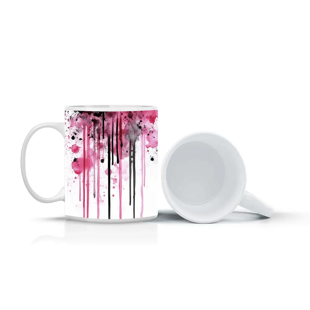 Pink Black Watercolor Drip Splash Art – Mugs