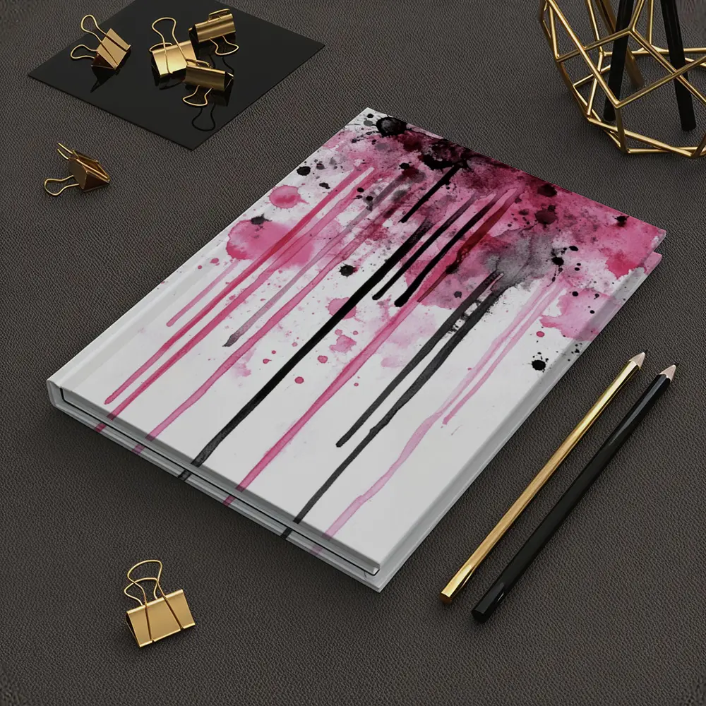 Pink Black Watercolor Drip Splash Art – Notebooks