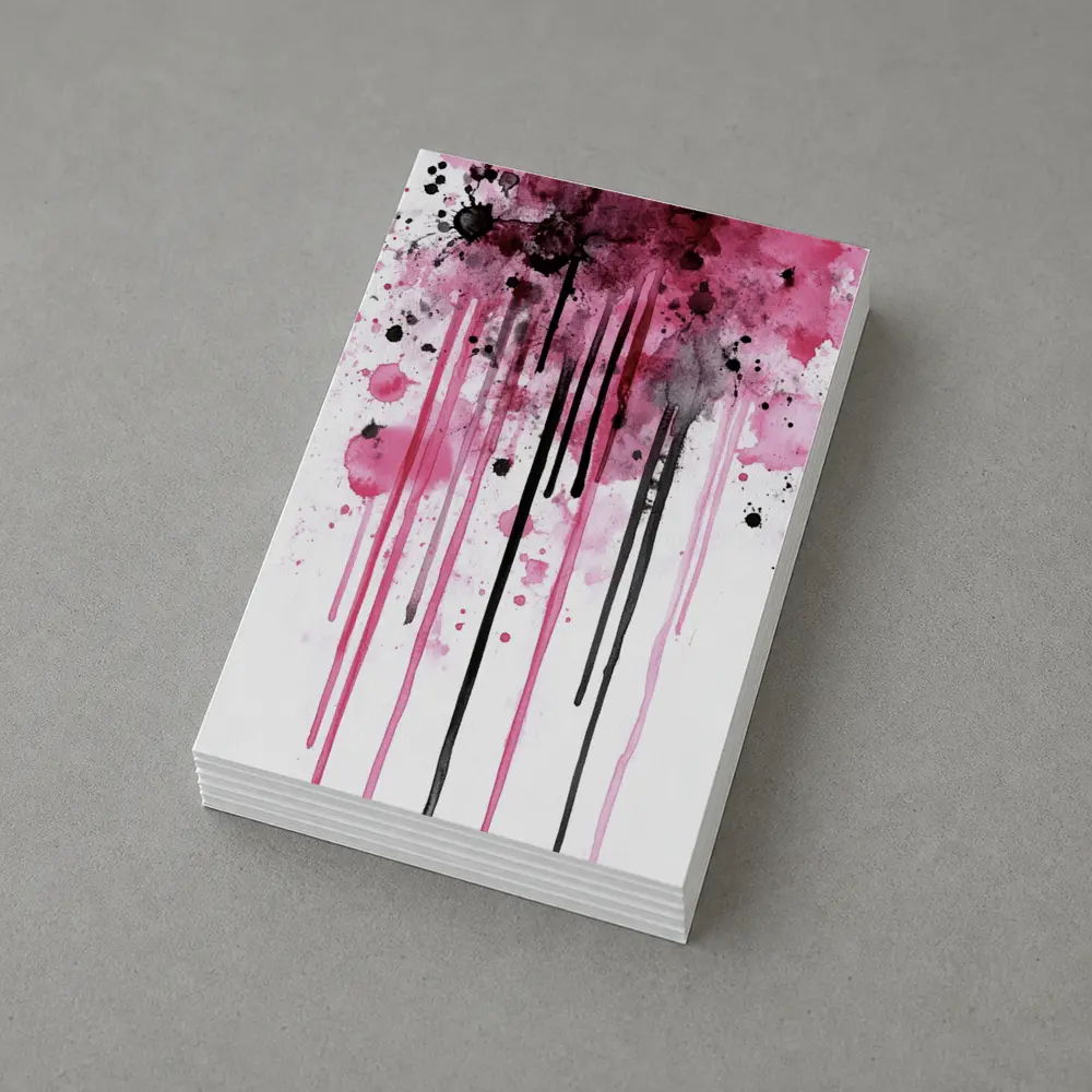 Pink Black Watercolor Drip Splash Art – Postcards