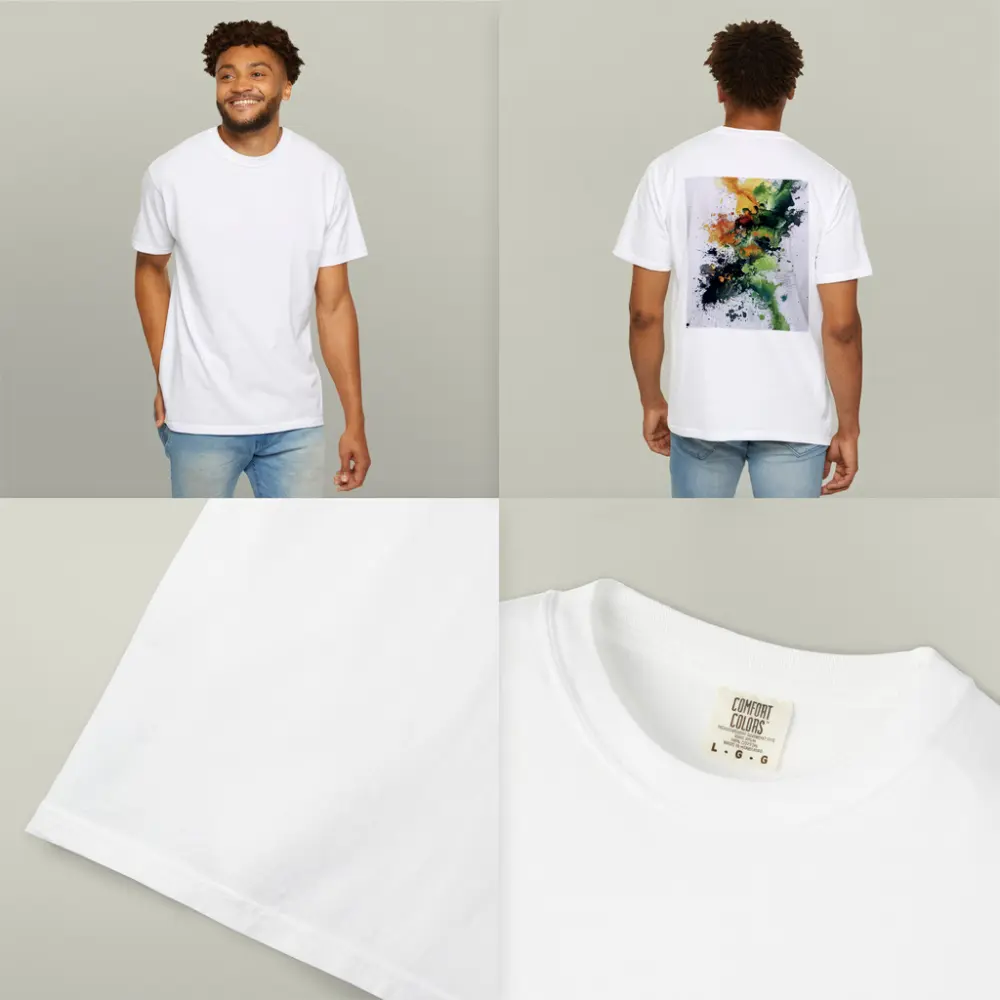Abstract Green Orange Ink Splash White Background – T-Shirts