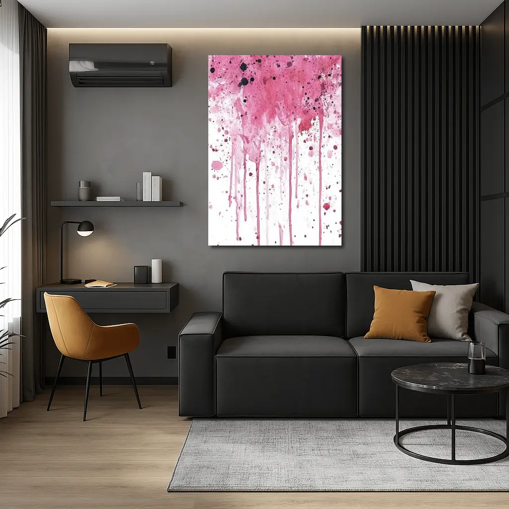 Pink Watercolor Splatter Drips White Background – Wall Art